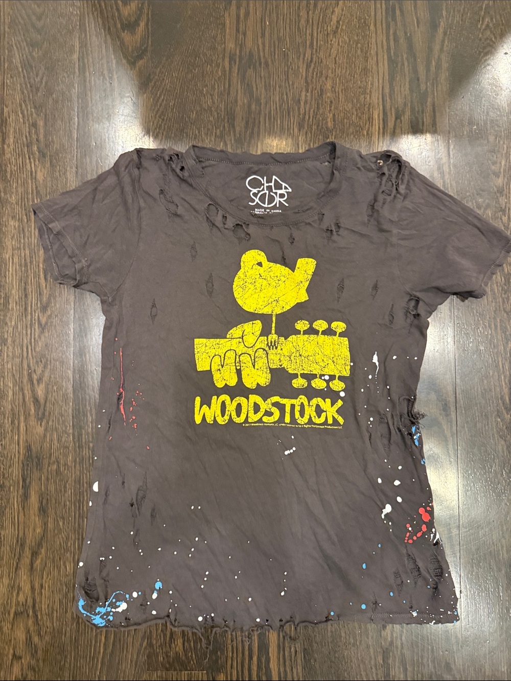 Chaser Black Woodstock Graphic Tee with Yellow Print